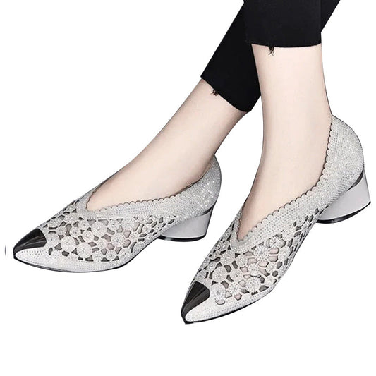 LIVRAISON GRATUITE👡 Sandales en maille avec cristaux et talon épais
