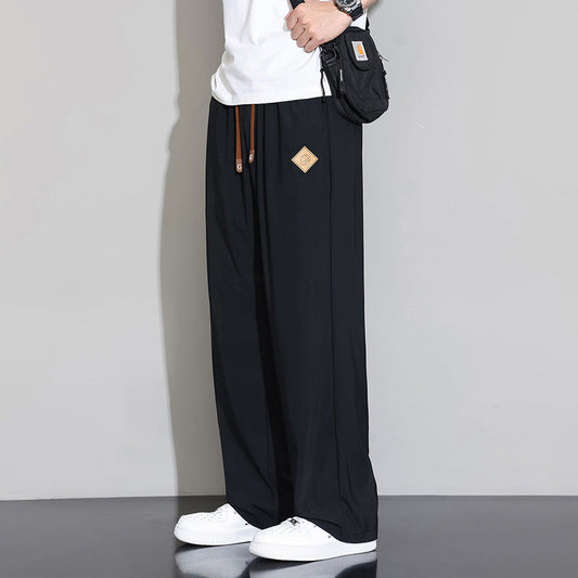 Pantalon décontracté pour homme en soie de glace très extensible à jambe large