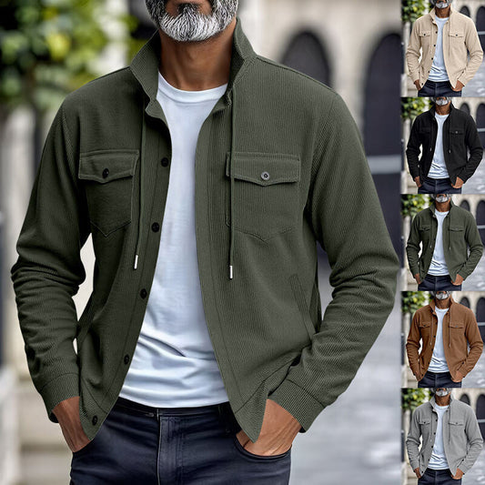 Veste boutonnée en velours côtelé à manches longues pour homme