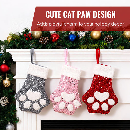 Décoration de chaussette de Noël en forme de patte de chat mignonne