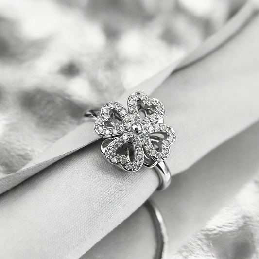 Bague rotative en forme de trèfle à quatre feuilles, ouverte et réglable