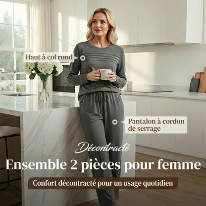 ⏳Offre spéciale à durée limitée⏰✨ Ensemble Femme Confort – Haut Ras du Cou & Pantalon à Cordon 👕👖