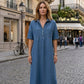 👗🔥 -50% ! Robe-Chemise Midi Jean Femme Poches – Tissu Structuré Non Collant Coupe Oversize Flatteuse Toutes Morphologies S-3XL, Col V Ajustable Manches Courtes Élégance Quotidienne, Légère Respirante ✨