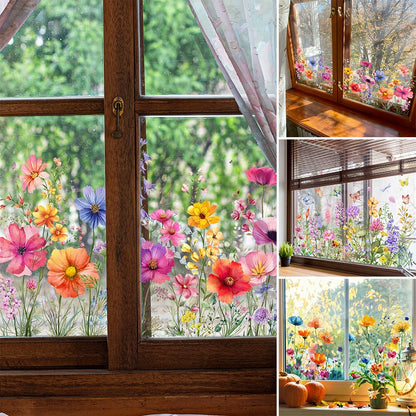 📢📢40% DE RÉDUCTION !! ⏰Sticker Fenêtre Bouquet Floral Coloré – Design vibrant, facile à décoller & amovible – Parfait pour la maison, café & déco printanière ✨
