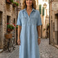 👗🔥 -50% ! Robe-Chemise Midi Jean Femme Poches – Tissu Structuré Non Collant Coupe Oversize Flatteuse Toutes Morphologies S-3XL, Col V Ajustable Manches Courtes Élégance Quotidienne, Légère Respirante ✨