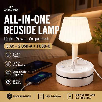 💡🔌 Lampe de chevet avec prises USB et secteur – 50 % de réduction ! 3/4 prises secteur, 2 ports USB, 1 port Type-C – rechargez vos appareils pendant que vous dormez. ⭐🏠