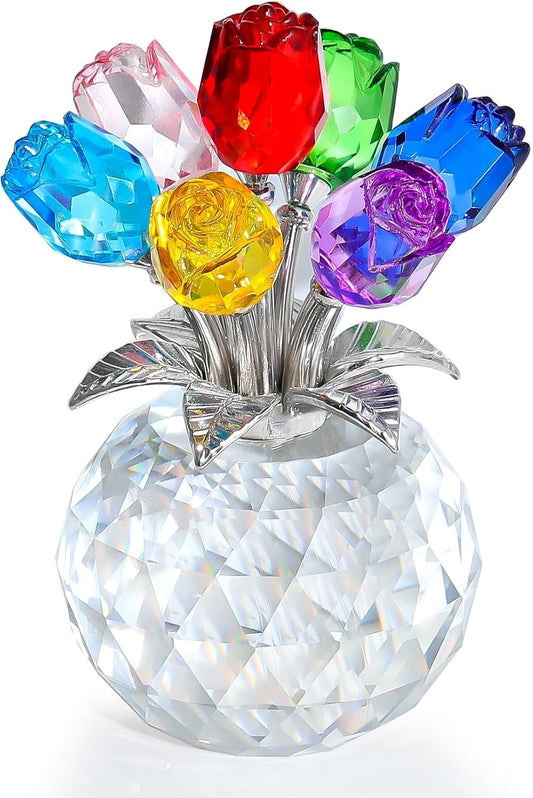 💐 50% DE RÉDUCTION ! ✨ Figurine de fleurs roses en cristal avec vase – Décoration élégante, Fait main & Idée cadeau parfaite 🎁
