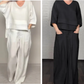 💎 Ensemble 2 pièces en coton-lin à ourlet irrégulier – haut à encolure en V + pantalon large, respirant et naturellement élégant 🍂👚