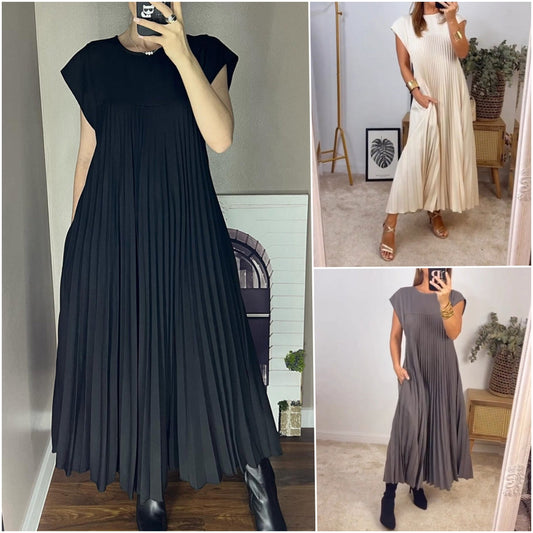 💥Durée limitée 50 % de réduction💥💞Robe élégante plissée unie sans manches💞Achetez-en 2, livraison gratuite