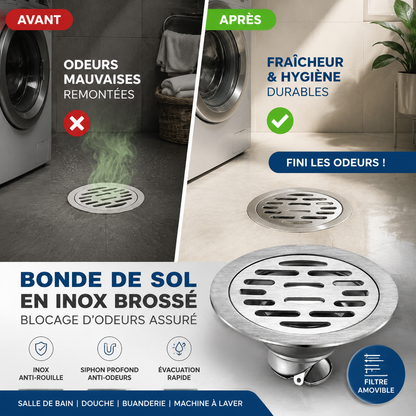 🔥-50% PROMO✨Siphon de sol rond inox brossé🚿Anti-odeur efficace, empêche les remontées de mauvaises odeurs