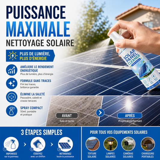🌞💧 -50% ! 🧹 Spray Nettoyant Haut de Gamme Panneaux Solaires – Élimine Poussière & Saleté pour un Rendement Maximal