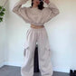 Ensemble 2 pièces pour femmes avec sweat-shirt à col rond et pantalon de survêtement