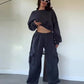 Ensemble 2 pièces pour femmes avec sweat-shirt à col rond et pantalon de survêtement
