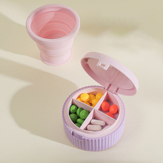 Organisateur de pilules avec gobelet pliable en silicone