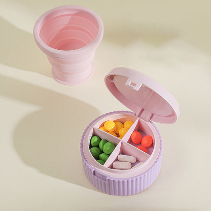 Organisateur de pilules avec gobelet pliable en silicone