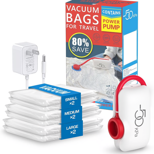 🎁 Hot Sale 49% OFF 🔥6 paquets de sacs de compression sous vide électriques USB - Gagnez de l'espace, voyagez léger !