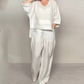 💎 Ensemble 2 pièces en coton-lin à ourlet irrégulier – haut à encolure en V + pantalon large, respirant et naturellement élégant 🍂👚