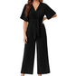 Combinaison élégante à col en V et à jambes larges avec ceinture à la taille pour femme