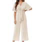 Combinaison élégante à col en V et à jambes larges avec ceinture à la taille pour femme