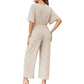 Combinaison élégante à col en V et à jambes larges avec ceinture à la taille pour femme