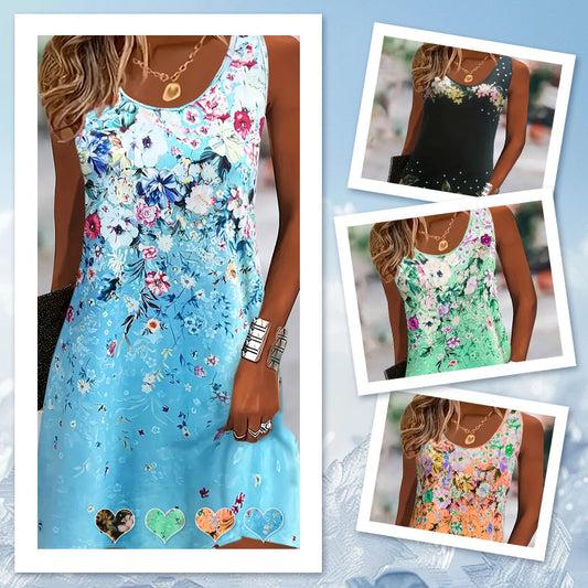 Robe d'Été Sans Manches à Motifs Floraux pour Femme
