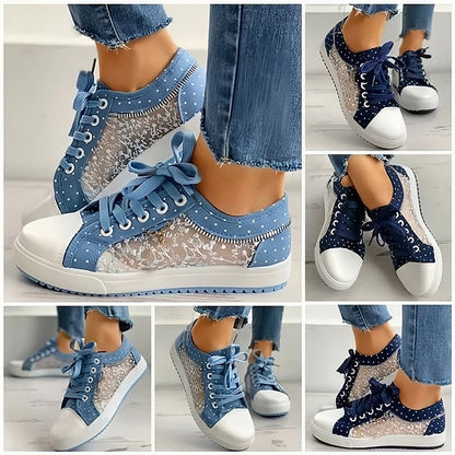 Chaussures plates et rondes à lacets pour femmes, à tige basse