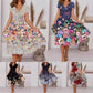 Robe fluide à imprimé pour femme avec col en V