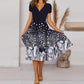 Robe fluide à imprimé pour femme avec col en V