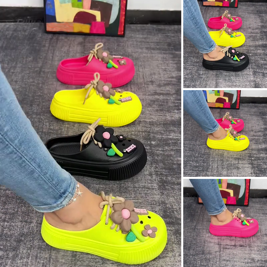 Chaussons respirants pour femmes avec décoration florale