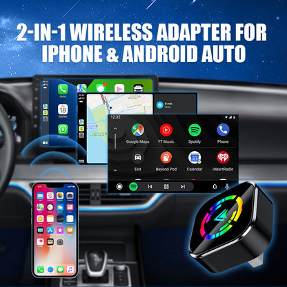 🎉Jusqu'à 50 % de réduction🎉Adaptateur sans fil 2 en 1 pour iPhone et Android Auto