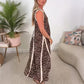 Robe Longue Sans Manches à Col en V avec Imprimé Léopard et Fausse Fente pour Femme