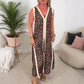 Robe Longue Sans Manches à Col en V avec Imprimé Léopard et Fausse Fente pour Femme