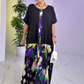 Robe Longue à Manches Courtes avec Motif Colorblock pour Femme