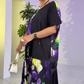 Robe Longue à Manches Courtes avec Motif Colorblock pour Femme