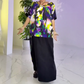 Robe Longue à Manches Courtes avec Motif Colorblock pour Femme