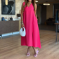 Robe fendue sans manches à col en V de couleur unie
