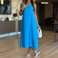 Robe fendue sans manches à col en V de couleur unie