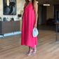 Robe fendue sans manches à col en V de couleur unie