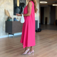 Robe fendue sans manches à col en V de couleur unie