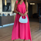 Robe fendue sans manches à col en V de couleur unie