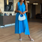 Robe fendue sans manches à col en V de couleur unie