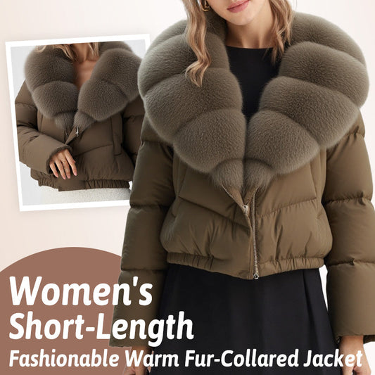 Veste courte tendance pour femme avec col en fourrure chaude (duvet de canard blanc d'Islande)