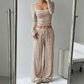 Ensemble haut ajusté en maille rayée et pantalon large