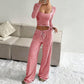 Ensemble haut ajusté en maille rayée et pantalon large