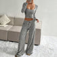 Ensemble haut ajusté en maille rayée et pantalon large