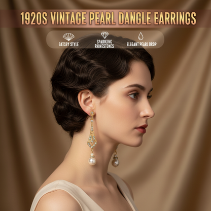 Boucles d’oreilles pendantes vintage des années 1920 en fausses perles