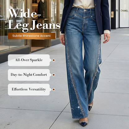 Jean large à jambes larges pour femme, orné de strass