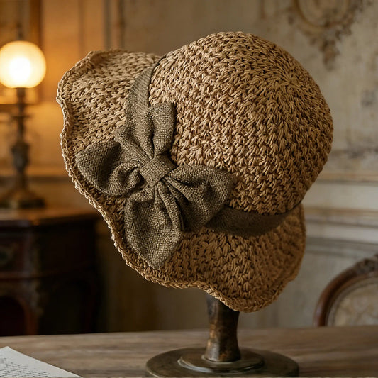 👒✨54 % de réduction🔥Chapeau de soleil élégant en paille tressée avec un nœud