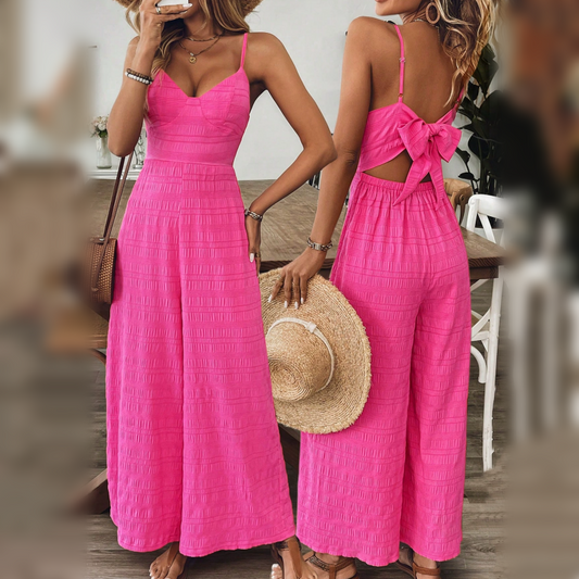 Combinaison ample à col en V et jambes larges pour femme