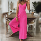 Combinaison ample à col en V et jambes larges pour femme